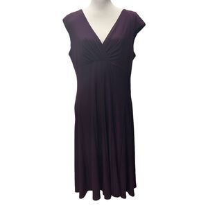Lauren‎ Ralph Lauren Jersey Knit Surplice Midi Dress 16 Plum Cap Sleeve Stretch